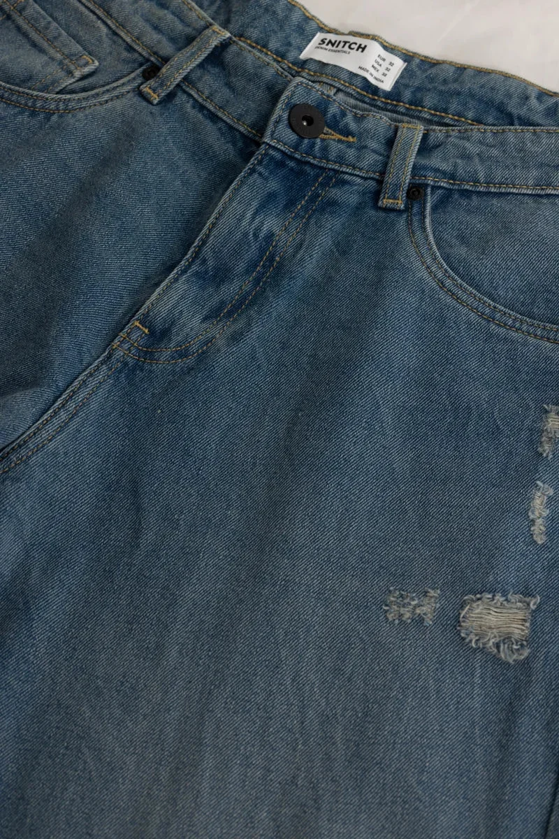 SNITCH Blue Distressed Baggy Fit Jeans